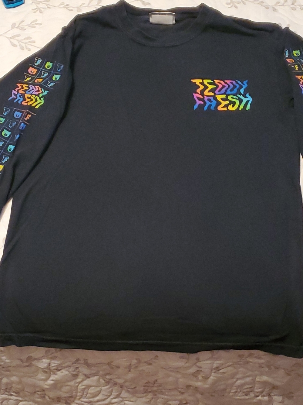 Teddy Fresh Black Crewneck with Rainbow Chest Logo & Multicolor Sleeve Icons